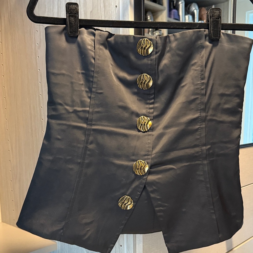 Zara Black Crop Top with Gold Buttons